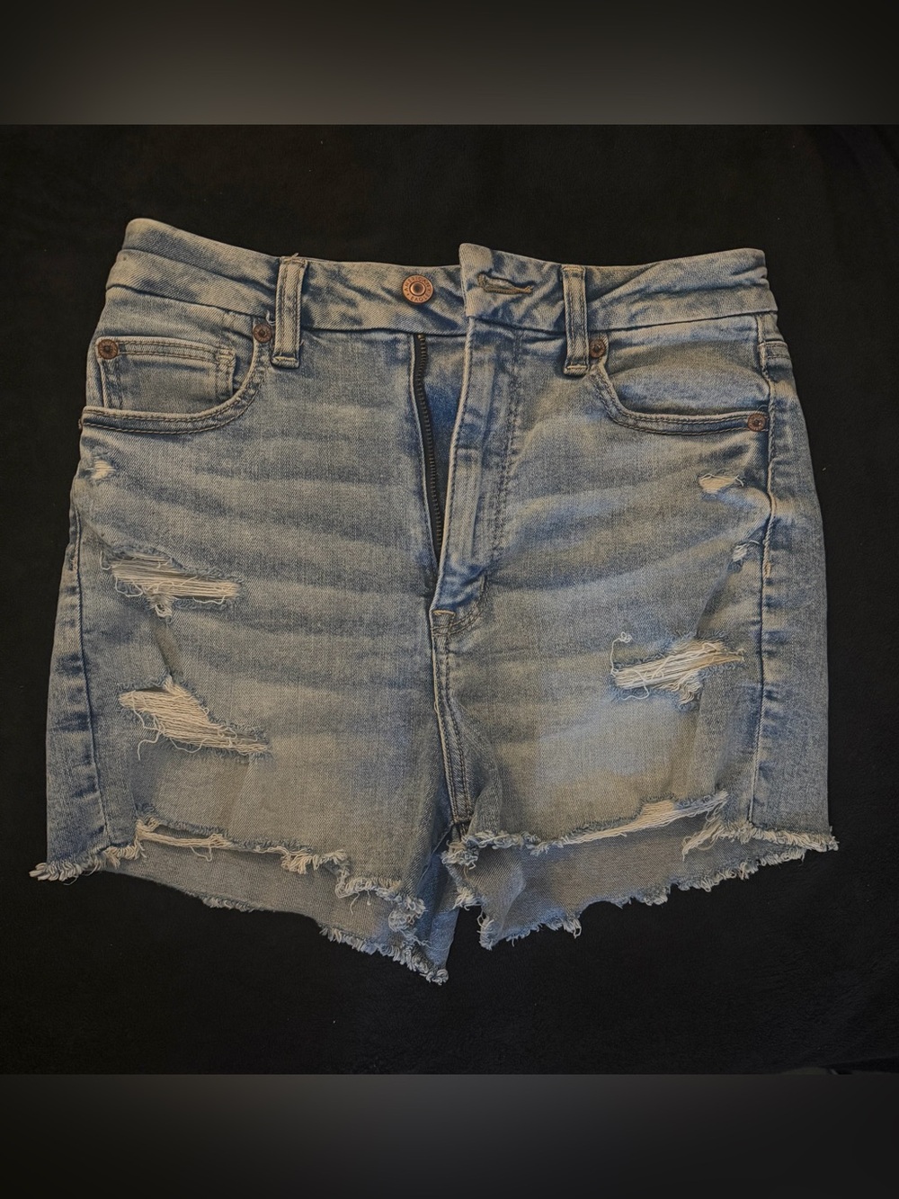 American Eagle Curvy High Rise Light Wash Distressed Jean Shorts